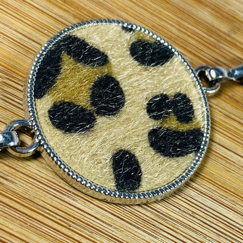 Vintage Faux Fur Leopard Silver Belt 41” Long